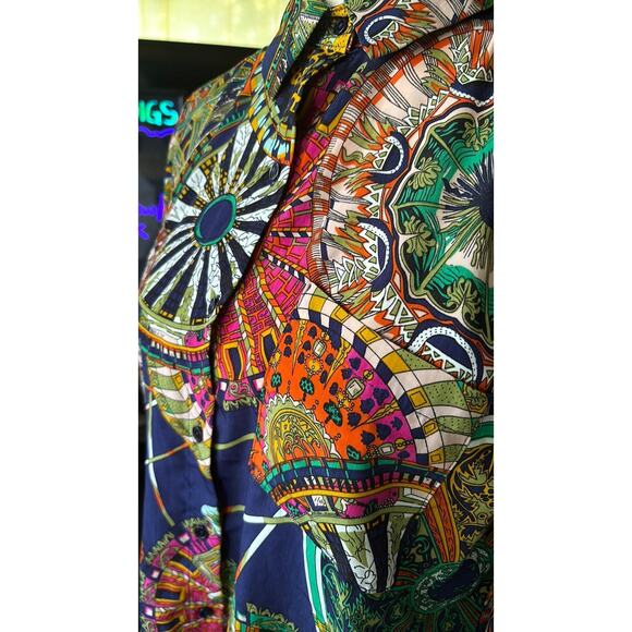 vintage 80s 90s retro navy mandala print blouse - Picture 2 of 2